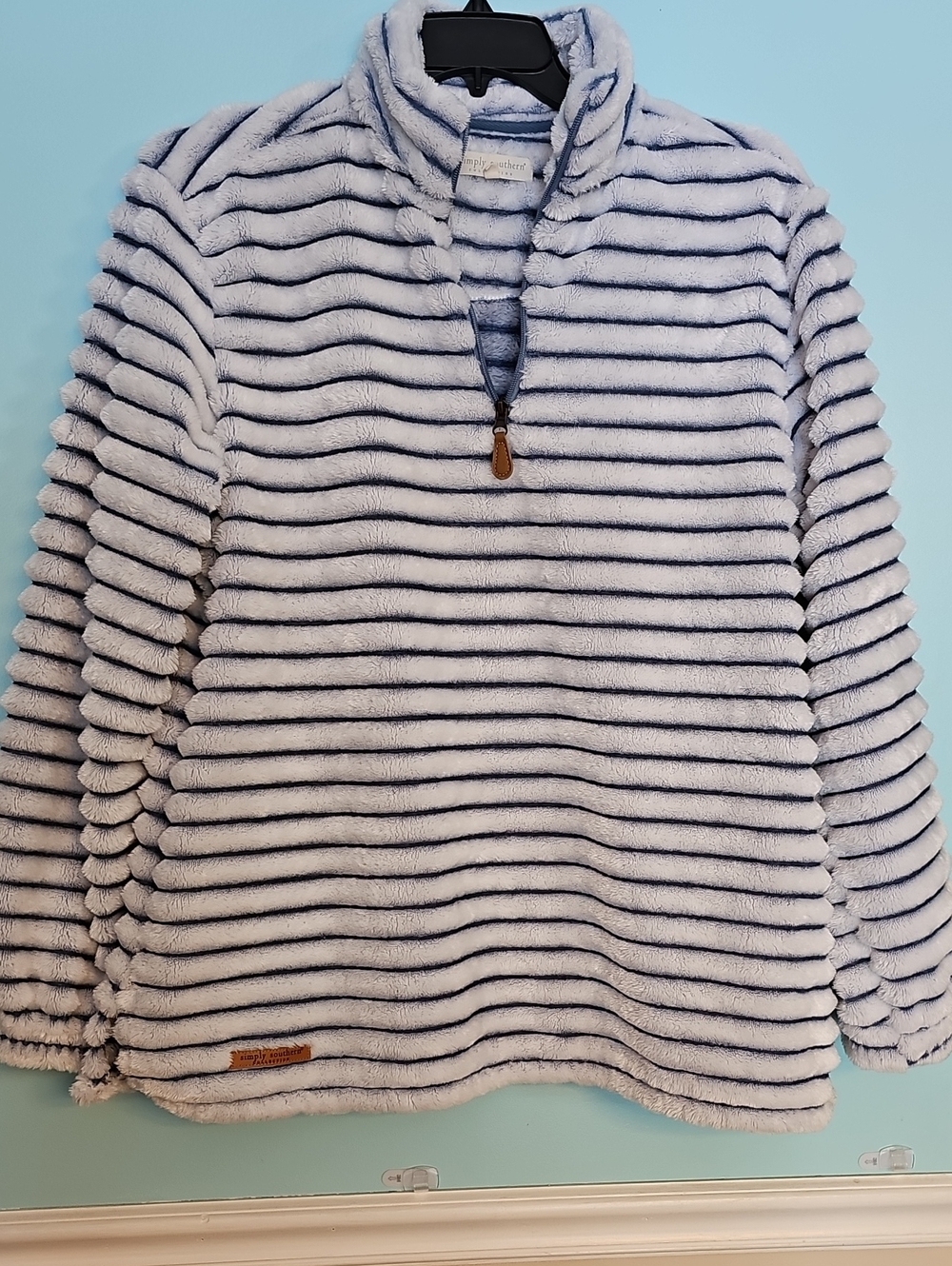 Simply Southern Plush Striped Half-Zip Pullover - White & Navy